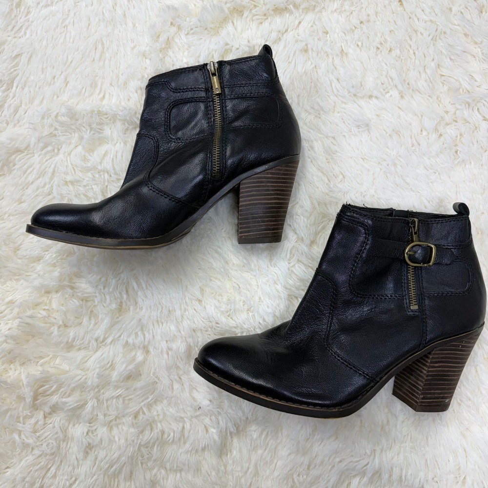 Lucky Brand Everalda Ankle Boots Women 11 Black Leather Block Heel Western